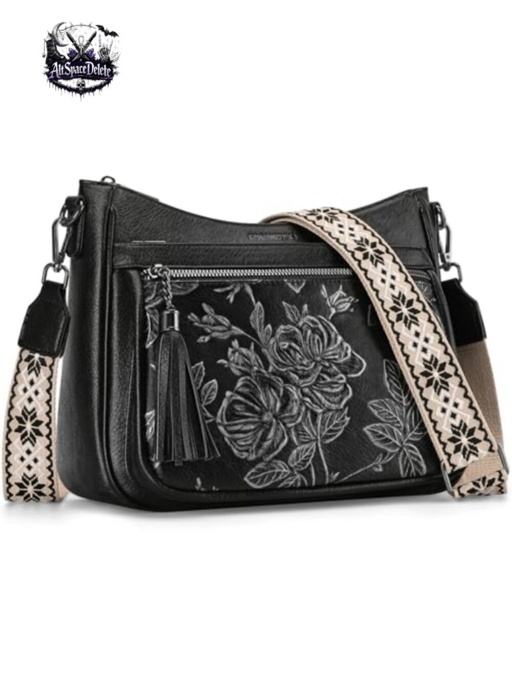 Vegan Leather Crossbody Bag Medium Wide Strap Layered Storage